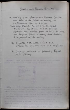 LSE Library and Research Committe minutes, 4 Feb 1927